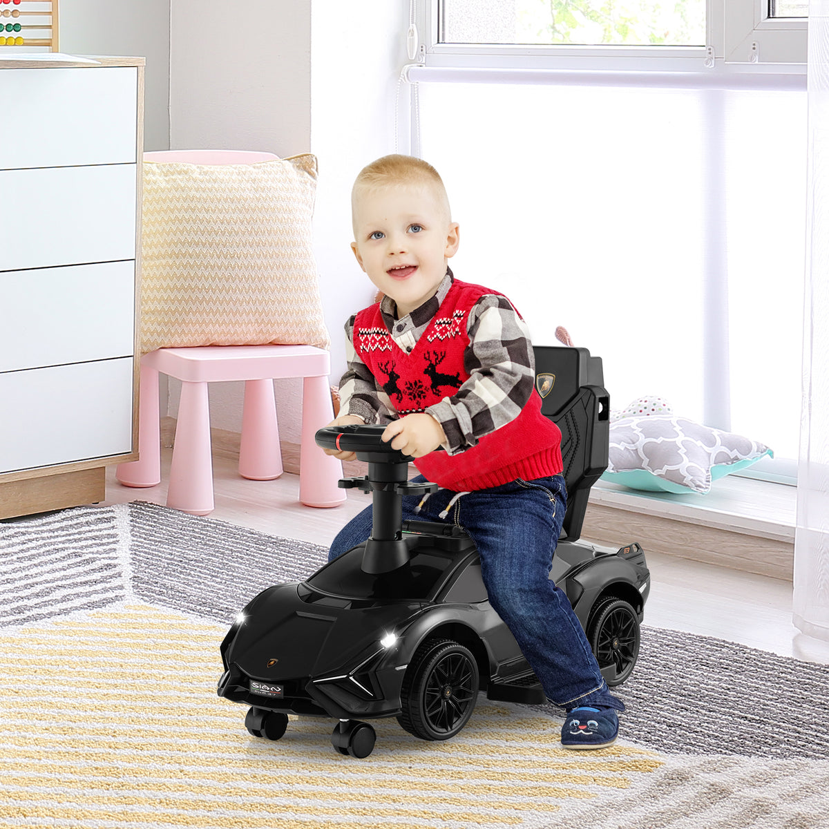 3-in-1 Ride On Push Car, Licensed Lamborghini Sliding Car