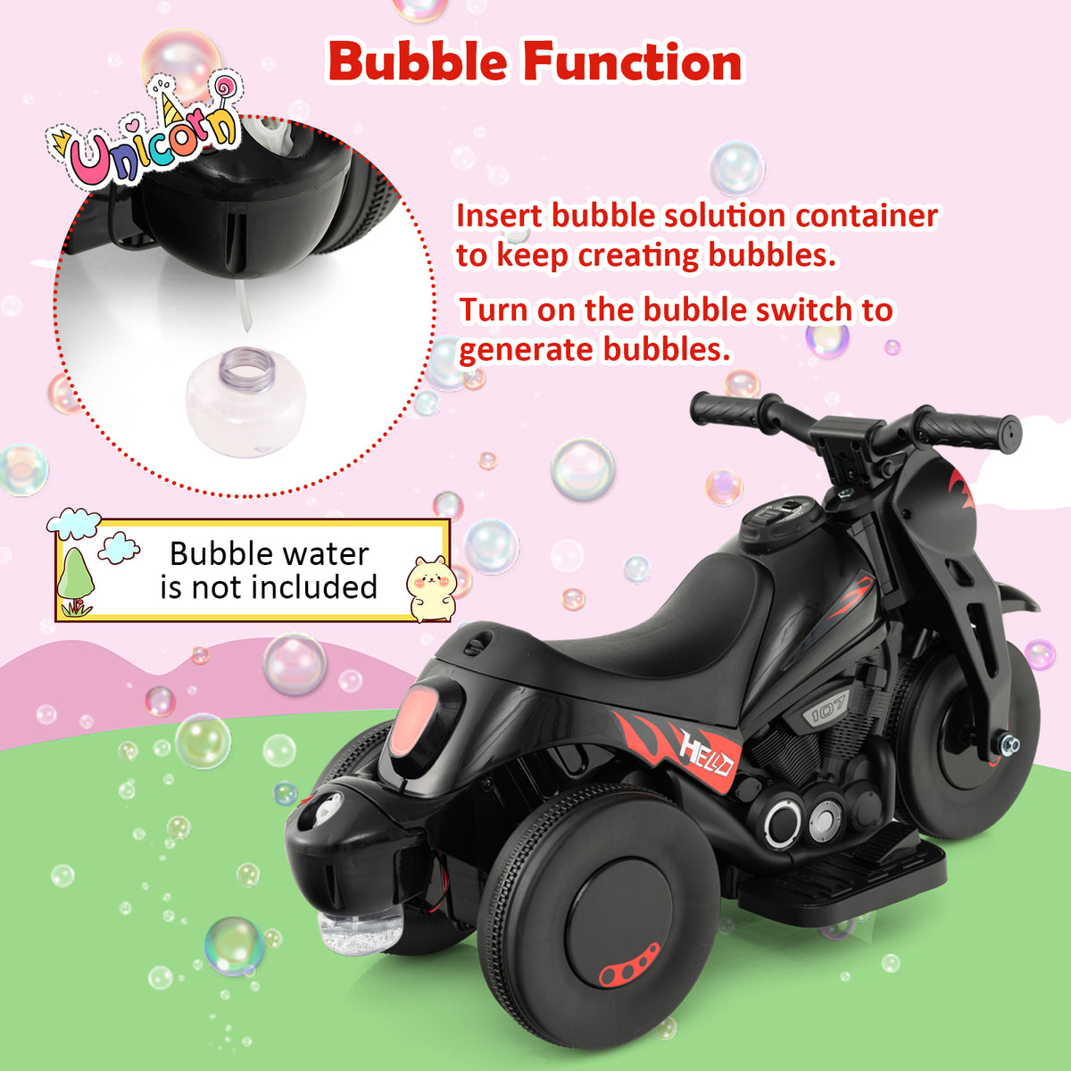 6V Kids Bubble Car, Electric Kid Ride on Motorcycle with Bubble Maker