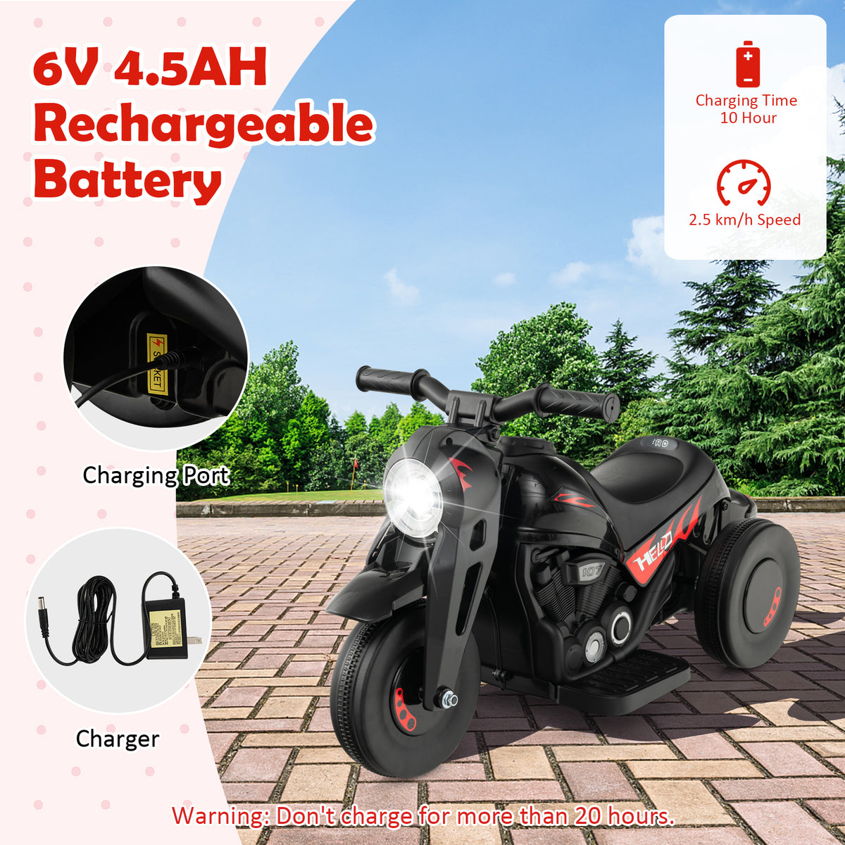6V Kids Bubble Car, Electric Kid Ride on Motorcycle with Bubble Maker