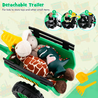 3 in1 Kids Ride On Excavator, Pedal car Bulldozer with 6 Wheels & Detachable Trailer, Working Dirt Bucket, Cargo Trailer