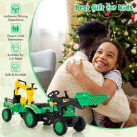 3 in1 Kids Ride On Excavator, Pedal car Bulldozer with 6 Wheels & Detachable Trailer, Working Dirt Bucket, Cargo Trailer