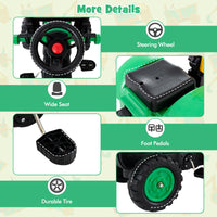 3 in1 Kids Ride On Excavator, Pedal car Bulldozer with 6 Wheels & Detachable Trailer, Working Dirt Bucket, Cargo Trailer