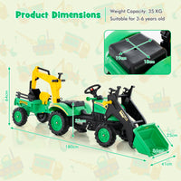 3 in1 Kids Ride On Excavator, Pedal car Bulldozer with 6 Wheels & Detachable Trailer, Working Dirt Bucket, Cargo Trailer