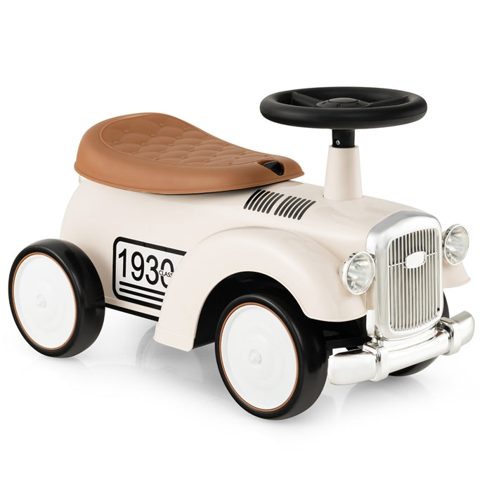 Retro Kids Ride-on Toy, Kids Vehicle Toy w/Working Steering Wheel, Under Seat Storage & Large EVA Wheels