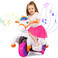 12V Unicorn Ride on Toy, Kids Ride on Car Pony with Training Wheels