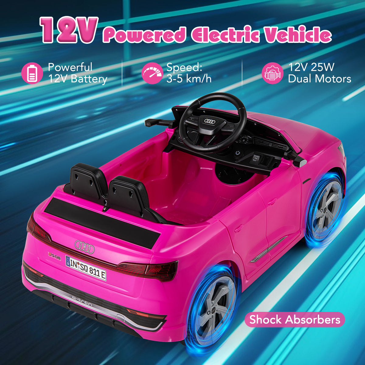 Licensed Audi SQ8 Kids Ride on Car, 3 Speeds, Ride on Toy with Soft Start & Spring Suspension