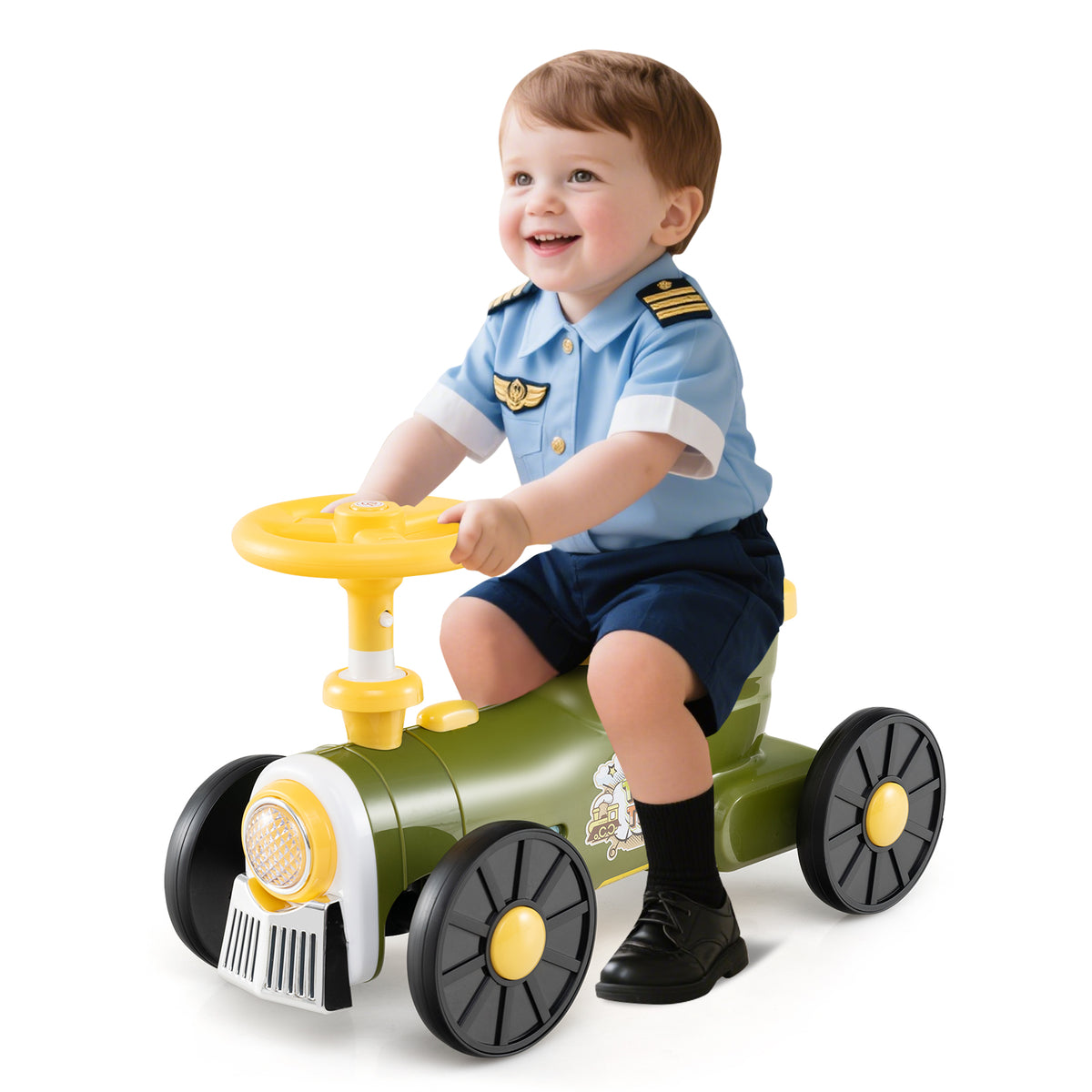 Ride on Push Car, Ride on Toy with Storage Compartment & Train Whistle Sound Button