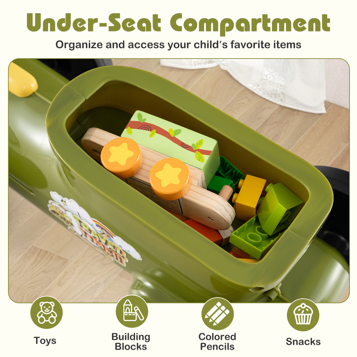 Ride on Push Car, Ride on Toy with Storage Compartment & Train Whistle Sound Button