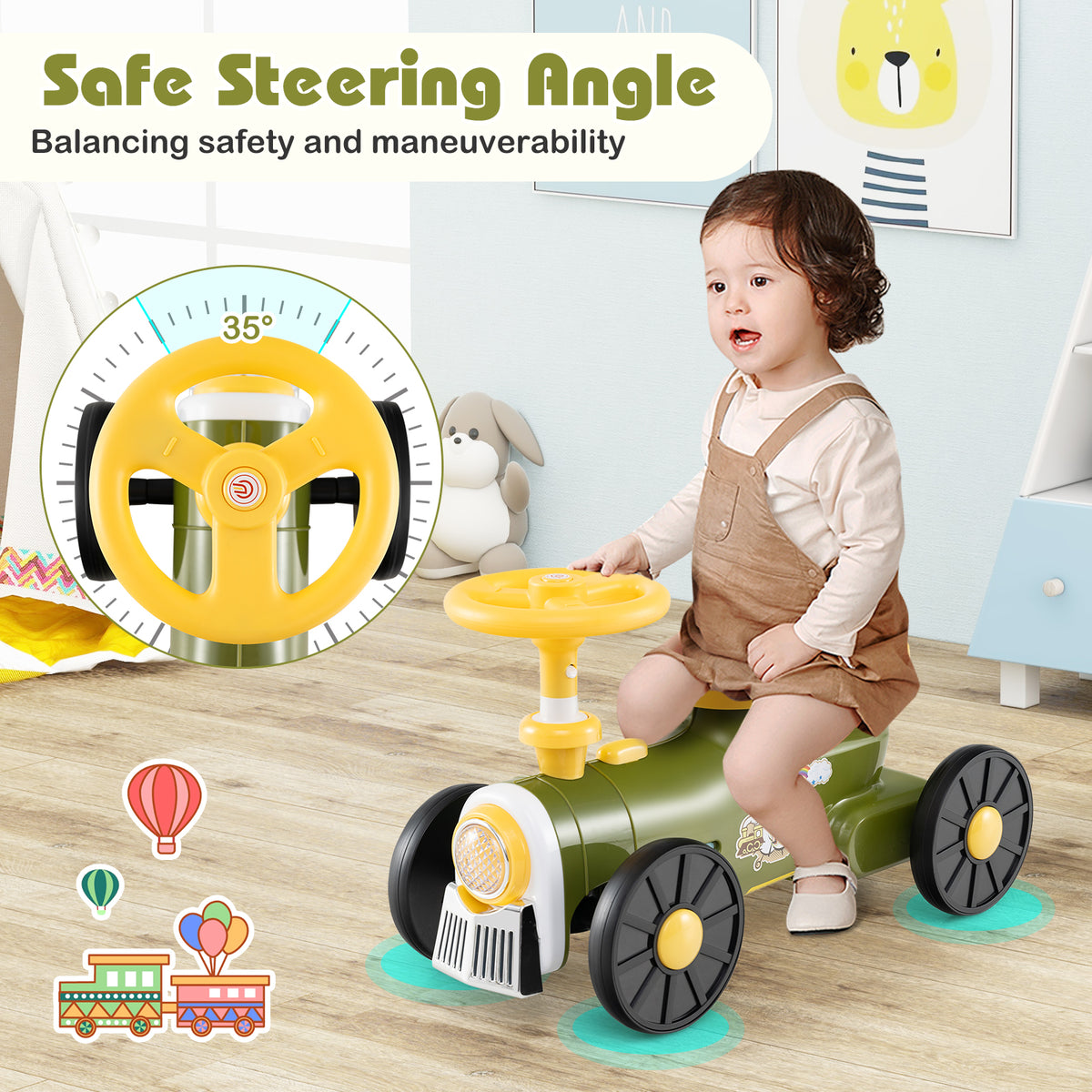 Ride on Push Car, Ride on Toy with Storage Compartment & Train Whistle Sound Button