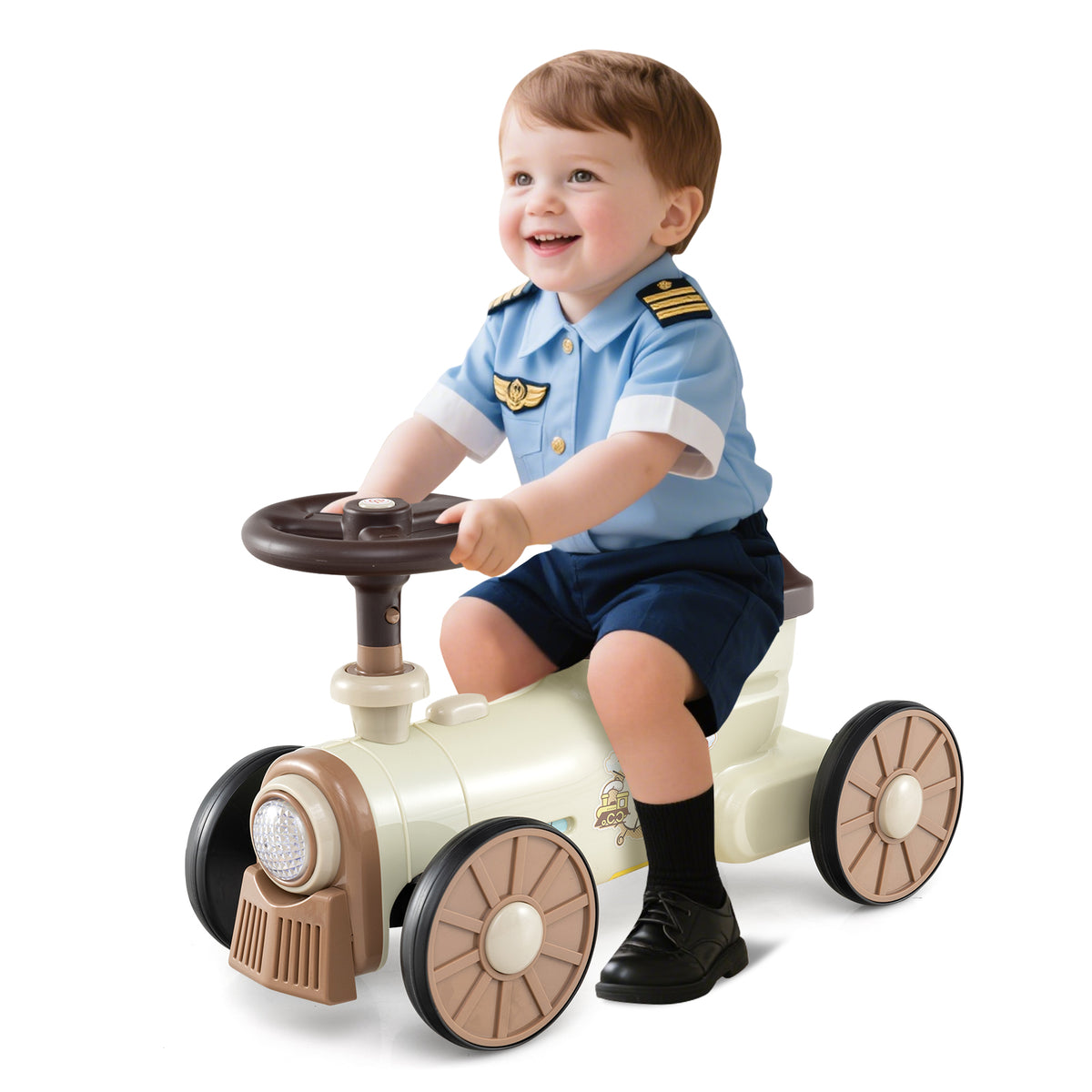 Ride on Push Car, Ride on Toy with Storage Compartment & Train Whistle Sound Button
