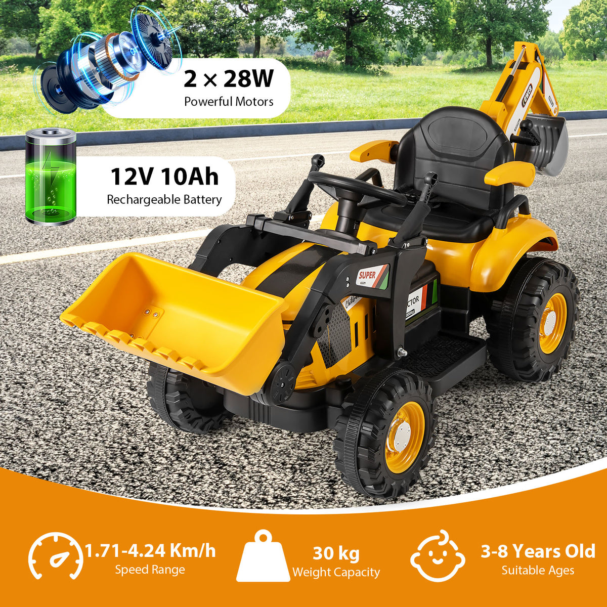 4 in 1 Ride on Tractor, Excavator & Bulldozer for Kids