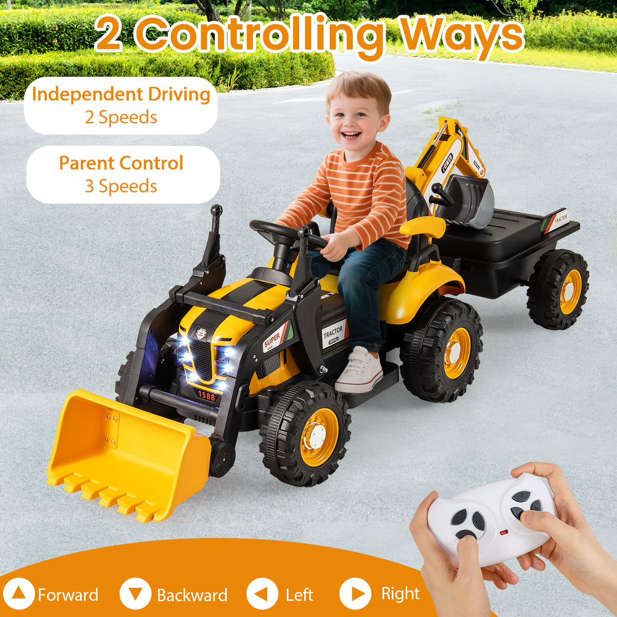 4 in 1 Ride on Tractor, Excavator & Bulldozer for Kids