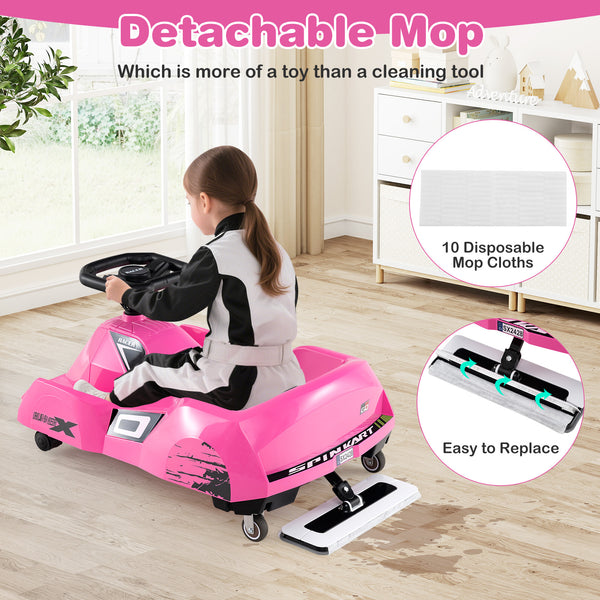 Electric Cleaning Go Kart, 12V Ride on Race Car with Detachable Mop