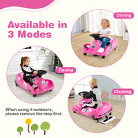 Electric Cleaning Go Kart, 12V Ride on Race Car with Detachable Mop