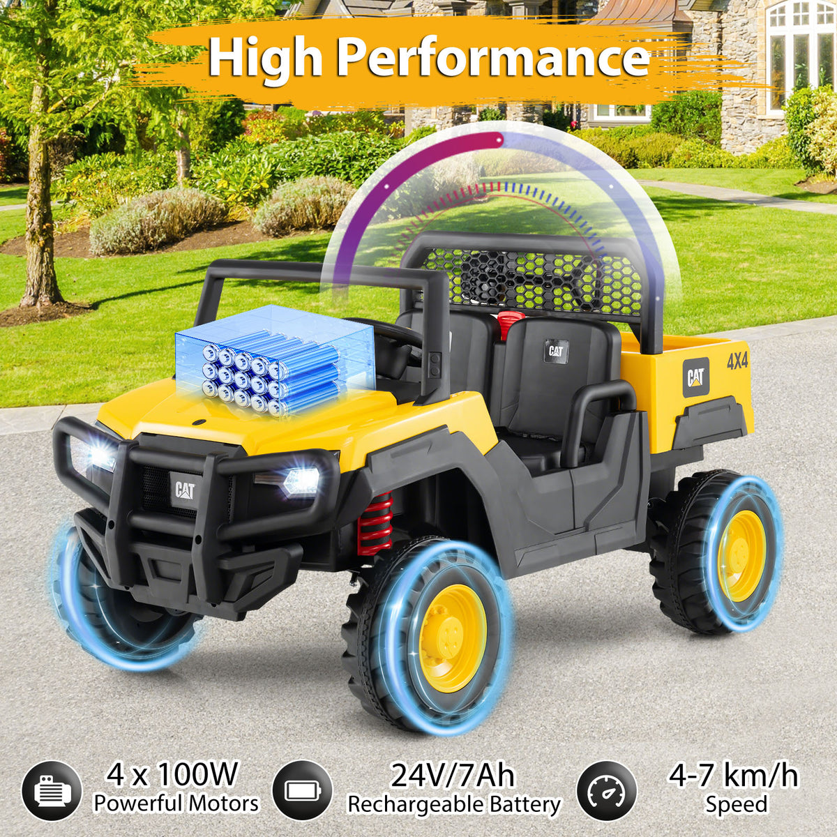 Licensed Caterpillar Ride On 4WD Dump Truck, 24V 2-Seater Kids Car Electric Vehicle with Remote Control