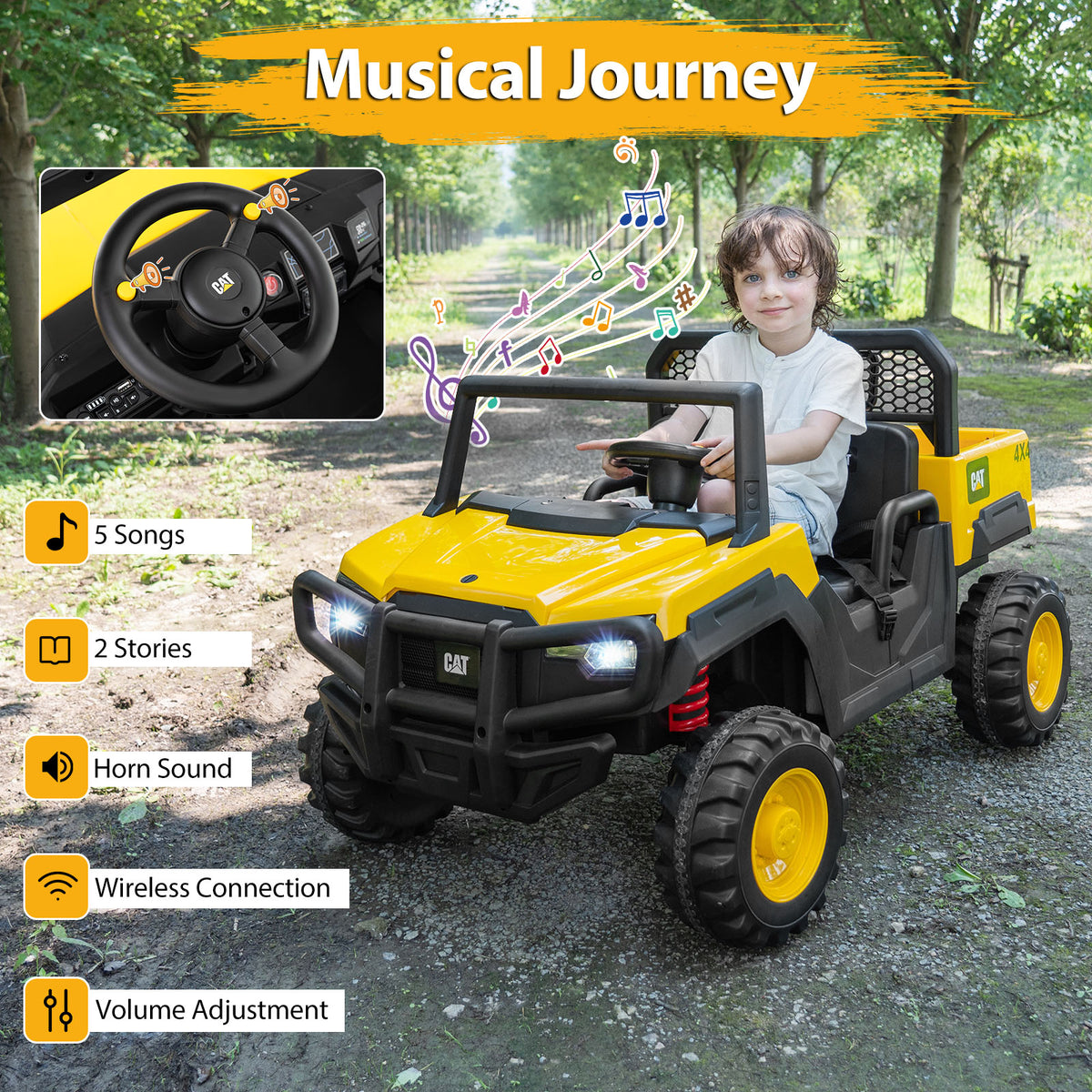 Licensed Caterpillar Ride On 4WD Dump Truck, 24V 2-Seater Kids Car Electric Vehicle with Remote Control