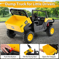 Licensed Caterpillar Ride On 4WD Dump Truck, 24V 2-Seater Kids Car Electric Vehicle with Remote Control