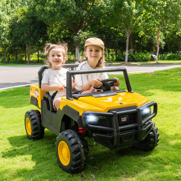 Licensed Caterpillar Ride On 4WD Dump Truck, 24V 2-Seater Kids Car Electric Vehicle with Remote Control