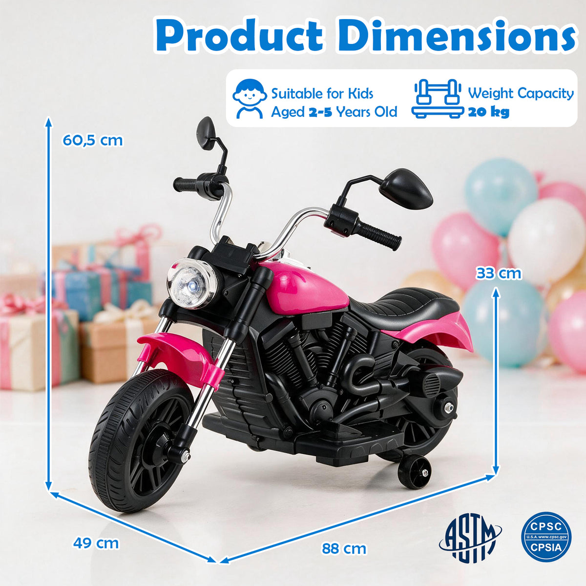 6V Kids Ride On Motorbike with Music and Detachable Training Wheels