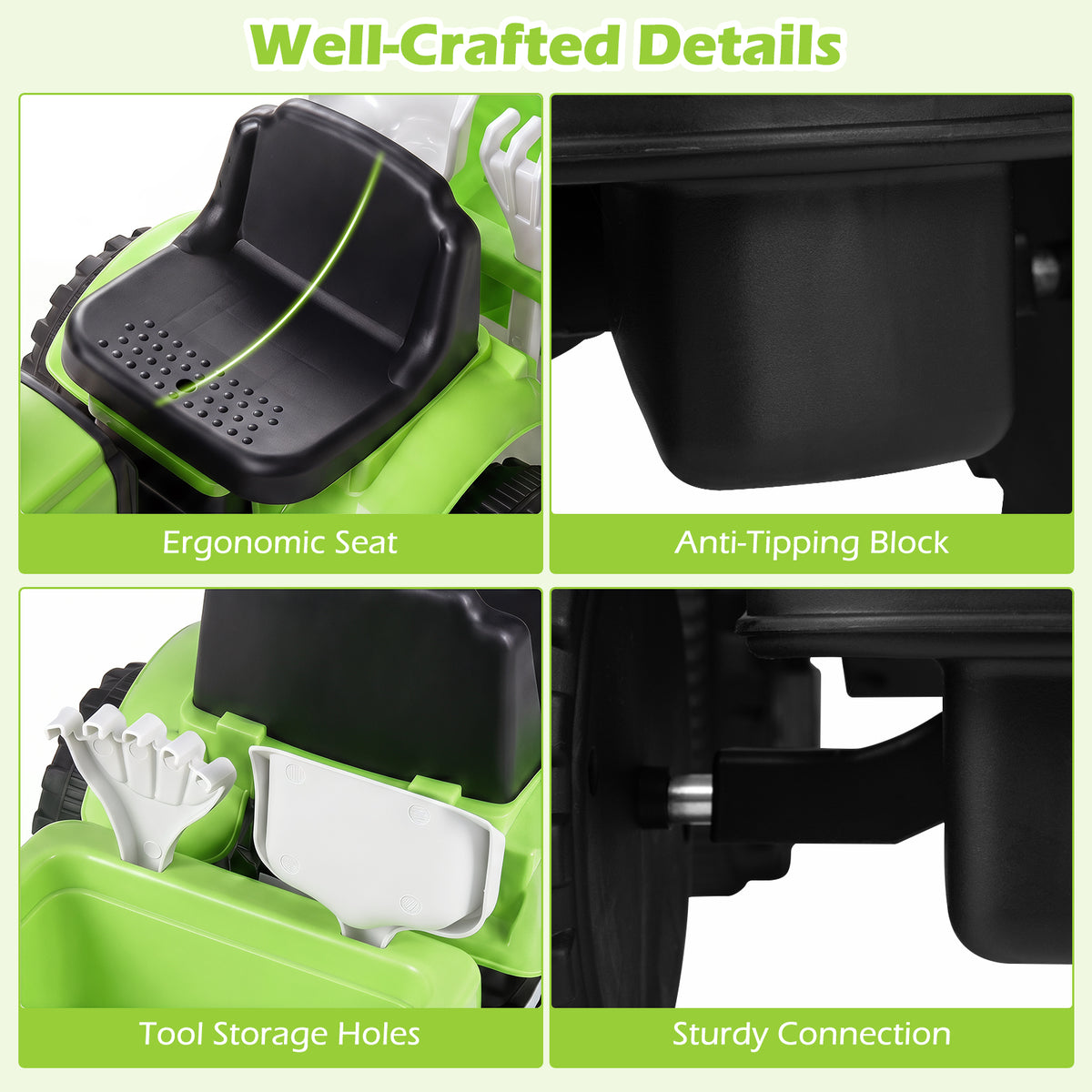 2-in-1 Ride on Tractor with Detachable Trailer, Foot-to-Floor Sliding Car with Air Horn, Dashboard, Shovel and Rake