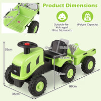 2-in-1 Ride on Tractor with Detachable Trailer, Foot-to-Floor Sliding Car with Air Horn, Dashboard, Shovel and Rake