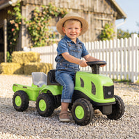 2-in-1 Ride on Tractor with Detachable Trailer, Foot-to-Floor Sliding Car with Air Horn, Dashboard, Shovel and Rake