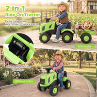 2-in-1 Ride on Tractor with Detachable Trailer, Foot-to-Floor Sliding Car with Air Horn, Dashboard, Shovel and Rake