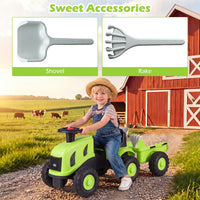 2-in-1 Ride on Tractor with Detachable Trailer, Foot-to-Floor Sliding Car with Air Horn, Dashboard, Shovel and Rake