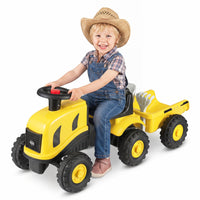 2-in-1 Ride on Tractor with Detachable Trailer, Foot-to-Floor Sliding Car with Air Horn, Dashboard, Shovel and Rake