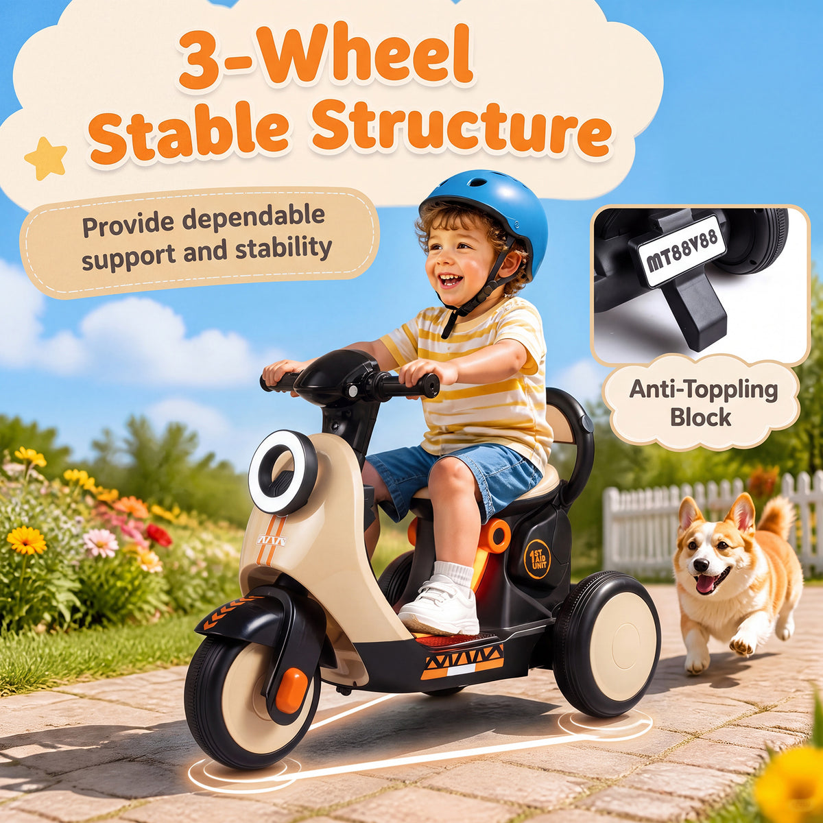 6V Kids Ride on Motorcycle with Light-Up Deck and Music for 3+ Years Old