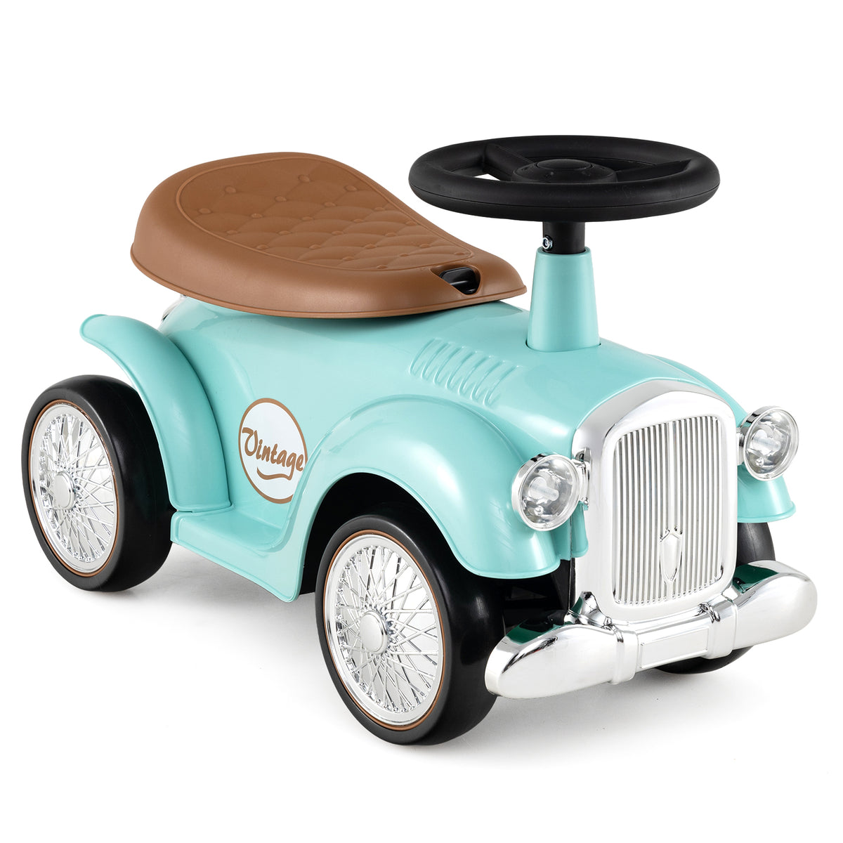 Retro Kids Ride-on Toy, Kids Vehicle Toy w/Working Steering Wheel, Under Seat Storage & Large EVA Wheels
