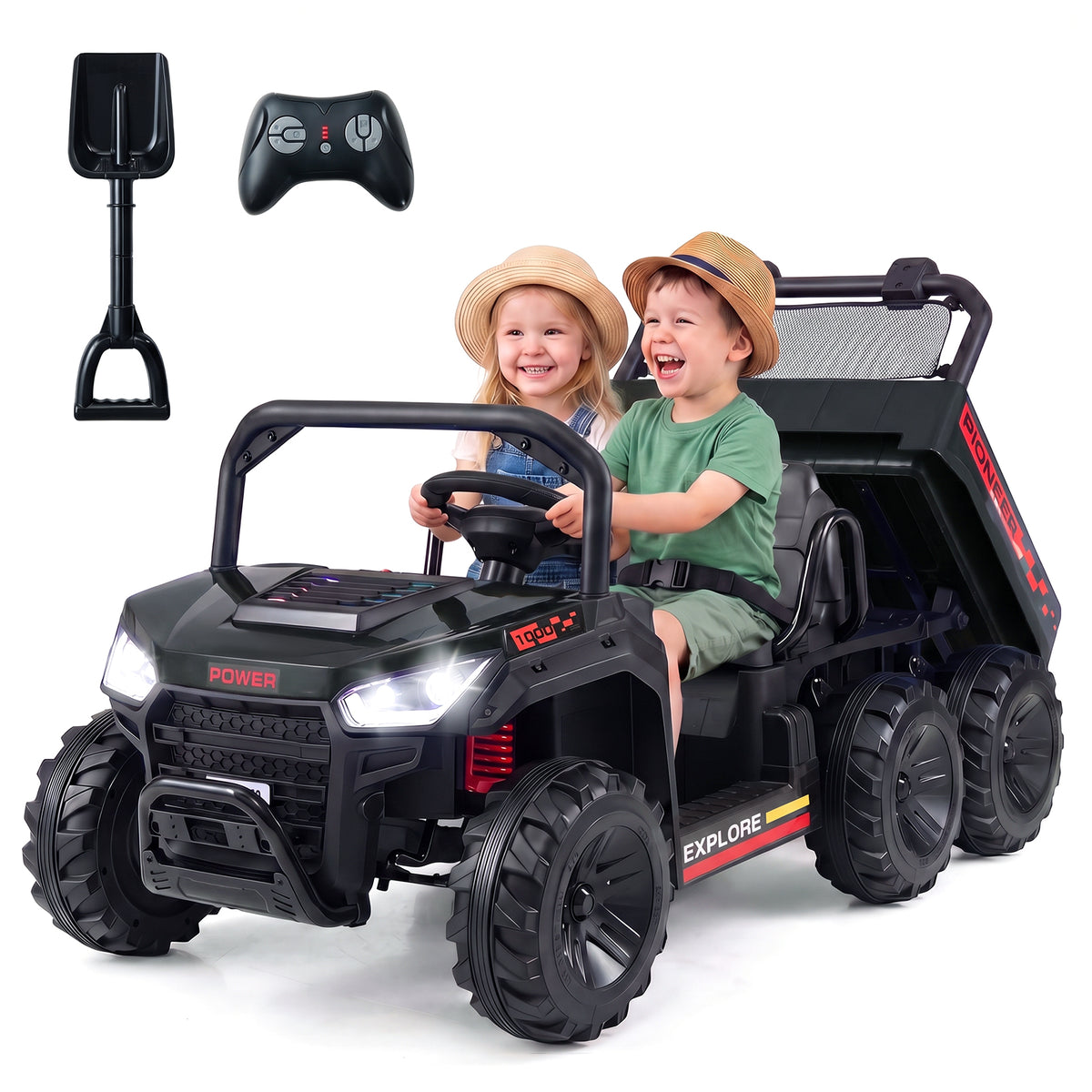 24V 2-Seater Ride on Dump Truck, 4WD Kids Ride on Car