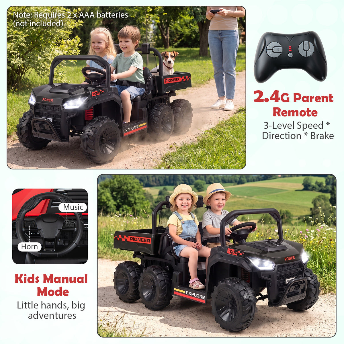 24V 2-Seater Ride on Dump Truck, 4WD Kids Ride on Car