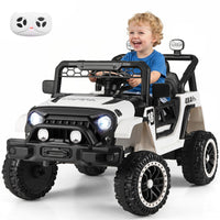 Kids Ride on Truck, 12V Electric Toy Vehicle w/ Remote Control, 3 Speeds, LED Lights, Horn, Music, Story, USB, AUX