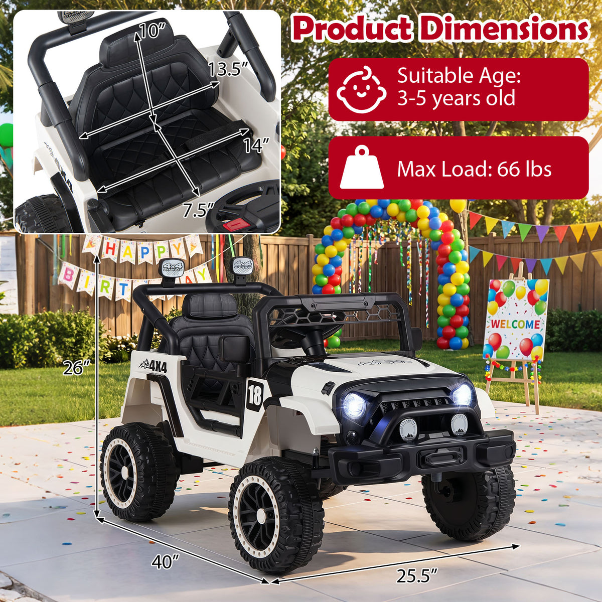Kids Ride on Truck, 12V Electric Toy Vehicle w/ Remote Control, 3 Speeds, LED Lights, Horn, Music, Story, USB, AUX