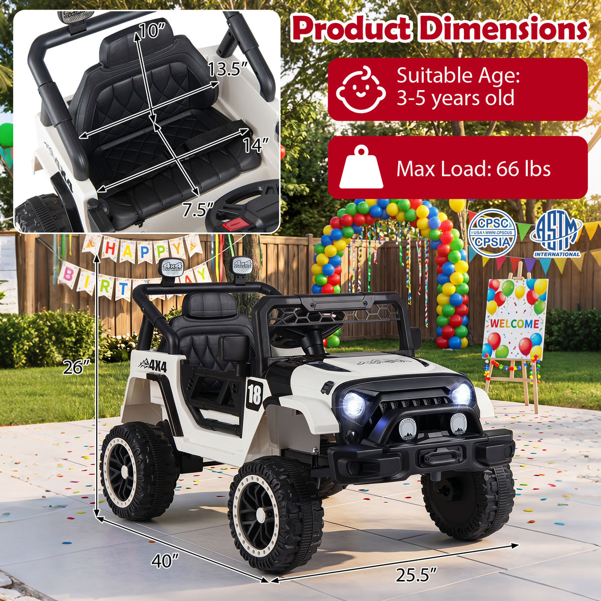 Kids Ride on Truck, 12V Electric Toy Vehicle w/ Remote Control, 3 Speeds, LED Lights, Horn, Music, Story, USB, AUX