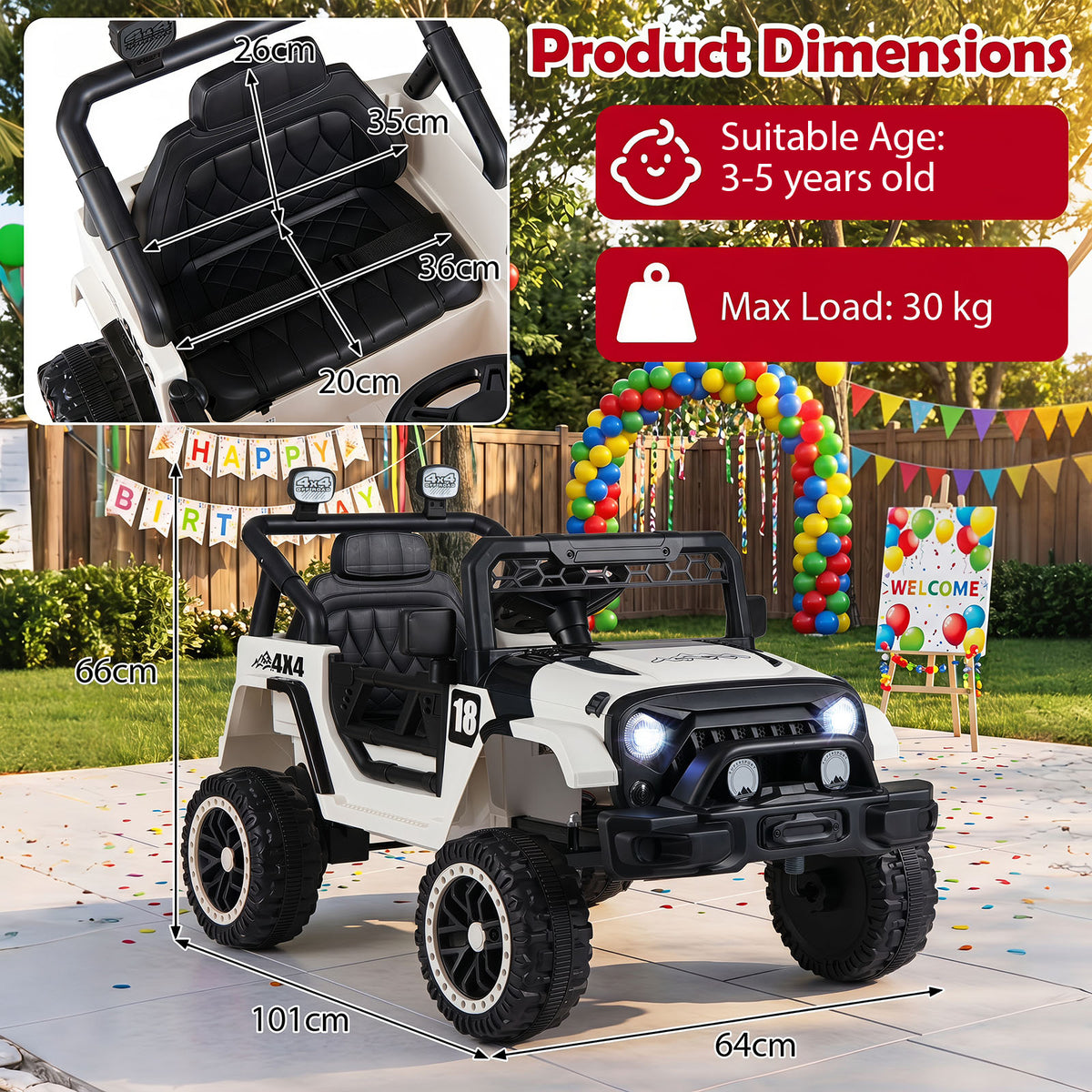 Kids Ride on Truck, 12V Electric Toy Vehicle w/ Remote Control, 3 Speeds, LED Lights, Horn, Music, Story, USB, AUX