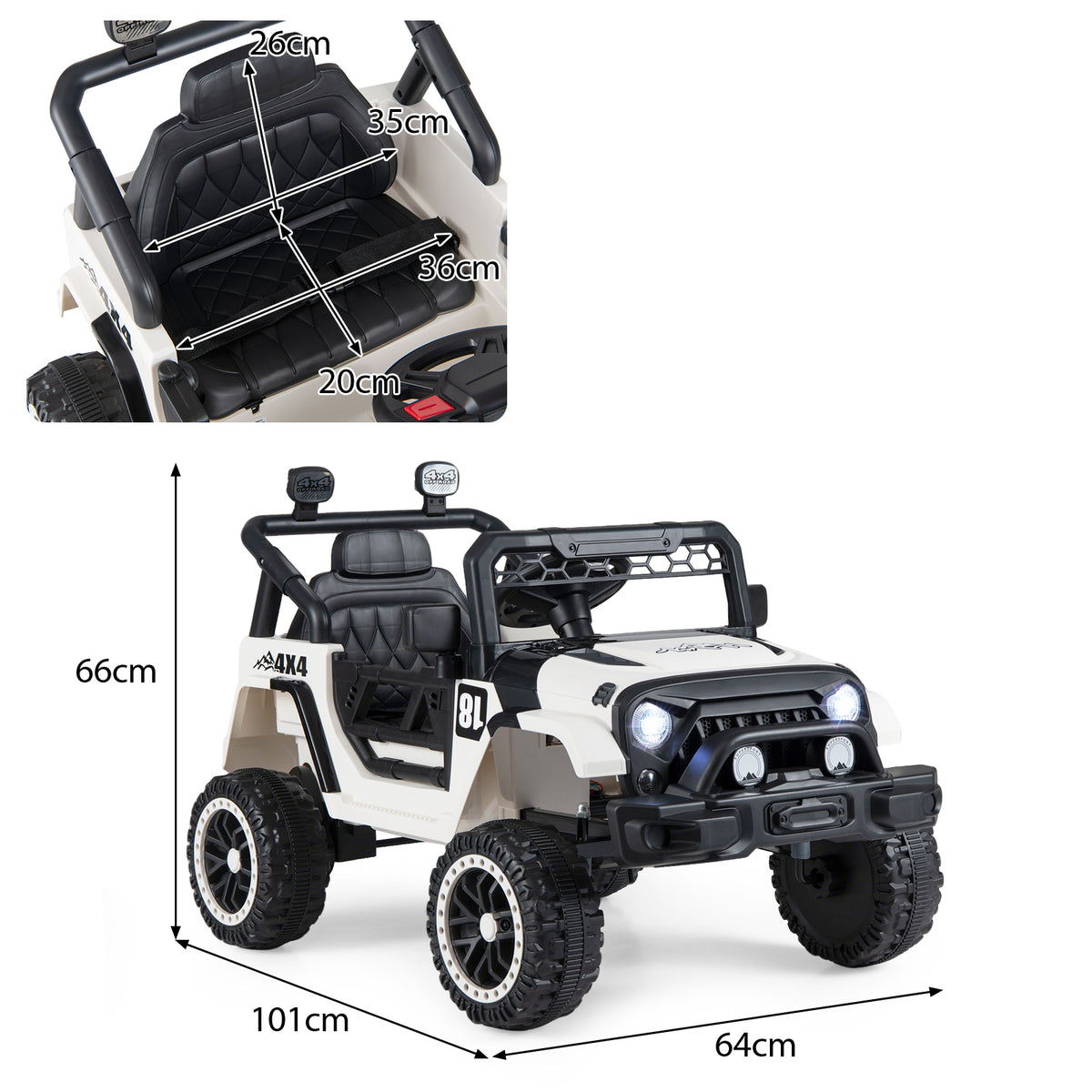 Kids Ride on Truck, 12V Electric Toy Vehicle w/ Remote Control, 3 Speeds, LED Lights, Horn, Music, Story, USB, AUX