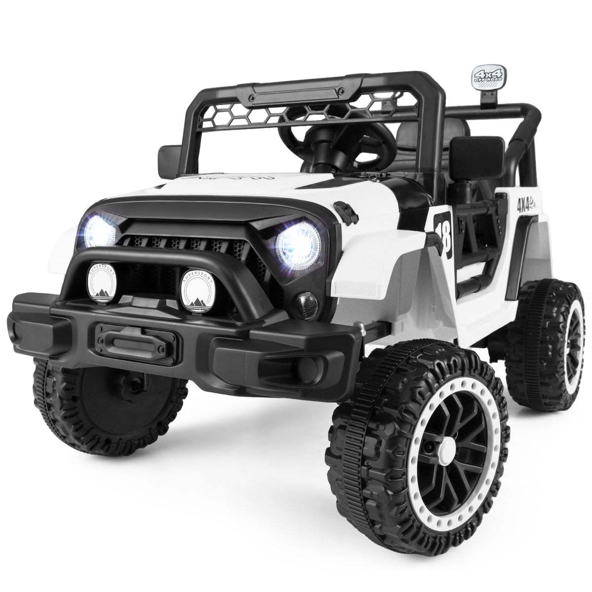 Kids Ride on Truck, 12V Electric Toy Vehicle w/ Remote Control, 3 Speeds, LED Lights, Horn, Music, Story, USB, AUX