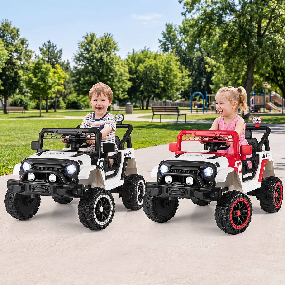 Kids Ride on Truck, 12V Electric Toy Vehicle w/ Remote Control, 3 Speeds, LED Lights, Horn, Music, Story, USB, AUX