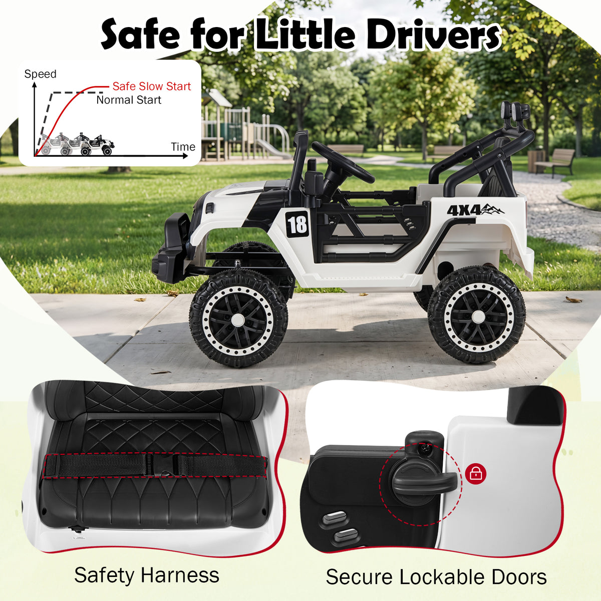 Kids Ride on Truck, 12V Electric Toy Vehicle w/ Remote Control, 3 Speeds, LED Lights, Horn, Music, Story, USB, AUX
