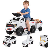 Kids Ride On Push Car w/Detachable Trailer & Truck Engine Toy