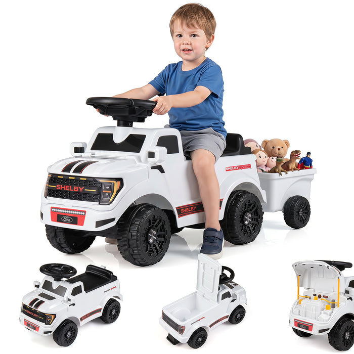 Kids Ride On Push Car w/Detachable Trailer & Truck Engine Toy