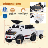 Kids Ride On Push Car w/Detachable Trailer & Truck Engine Toy