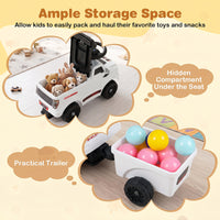 Kids Ride On Push Car w/Detachable Trailer & Truck Engine Toy