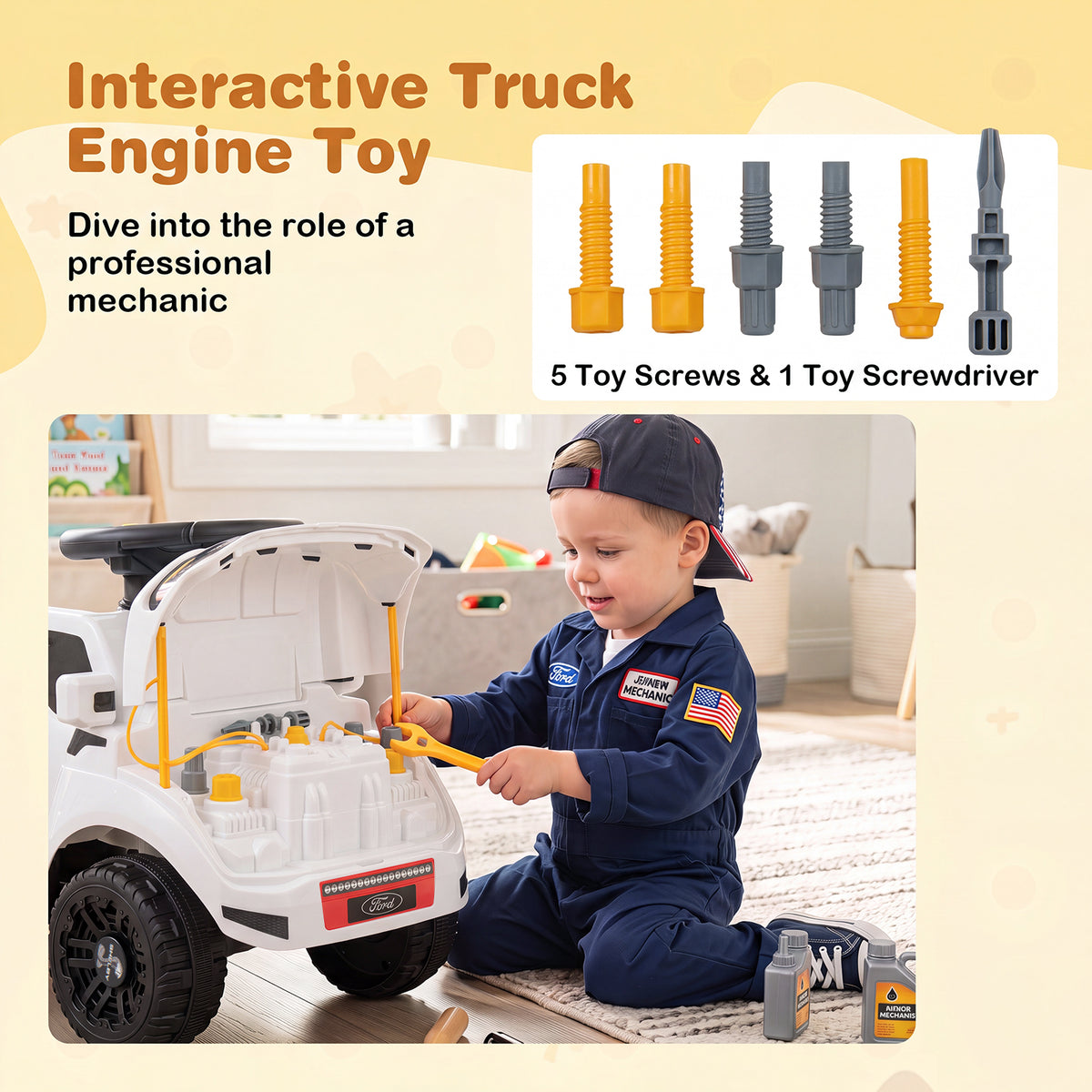 Kids Ride On Push Car w/Detachable Trailer & Truck Engine Toy