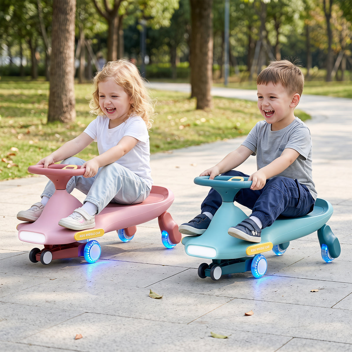 Wiggle Car for Kids w/ LED Flashing Wheels, Music, Horn