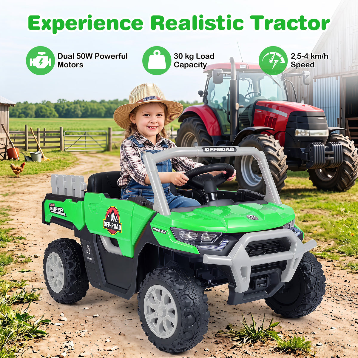 12V Kids Ride on Car with Dual 50W Motors and Remote Control