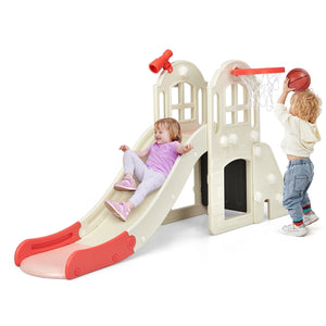 6-In-1 Large Slide with Basketball Hoop for Indoor & Outdoor Playground