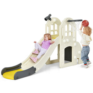 6-In-1 Large Slide with Basketball Hoop for Indoor & Outdoor Playground